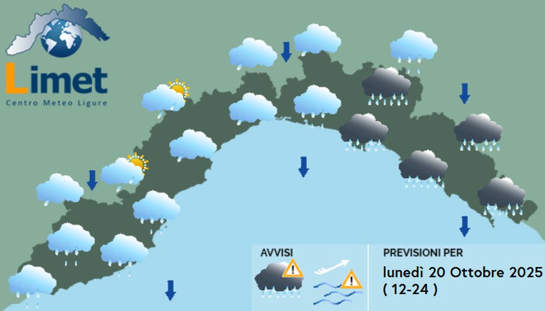 meteo Liguria lunedì 20 ottobre 2025