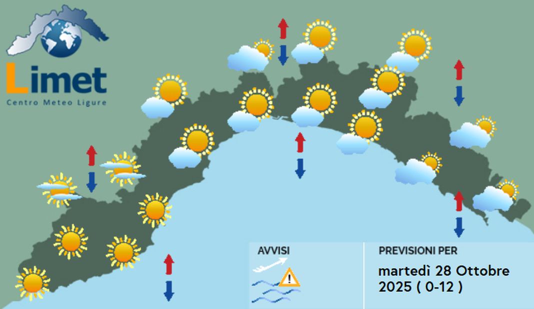 meteo Liguria martedì 28 ottobre 2025