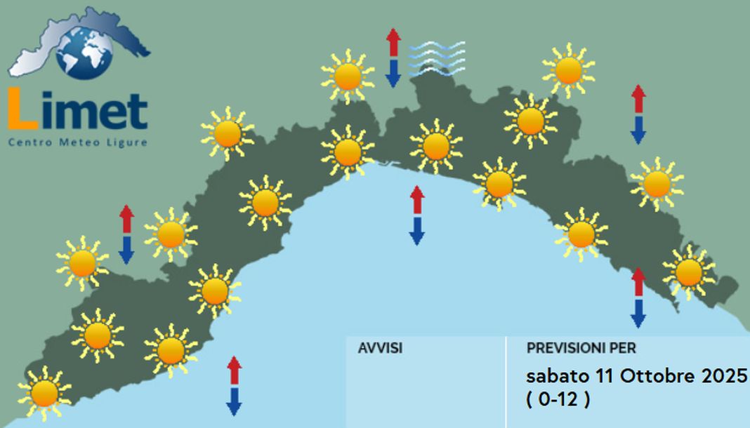meteo Liguria sabato 11 ottobre 2025