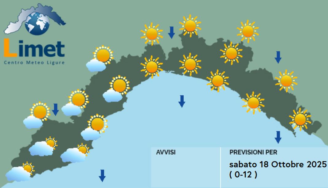 meteo Liguria sabato 18 ottobre 2025