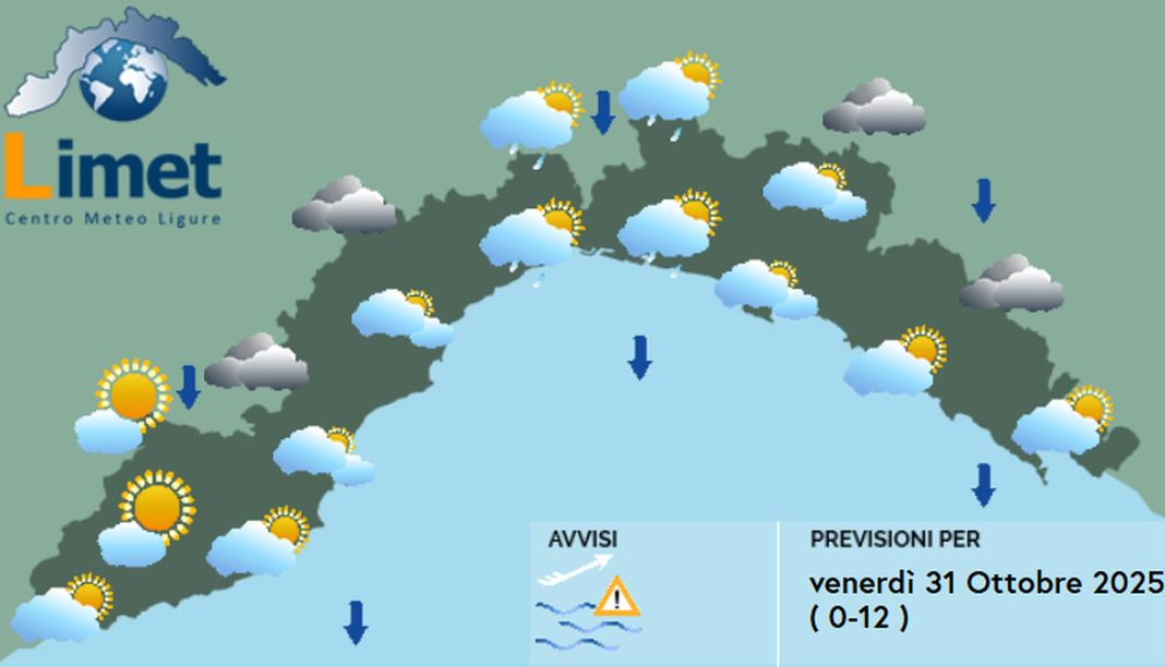 meteo Liguria venerdì 31 ottobre 2025
