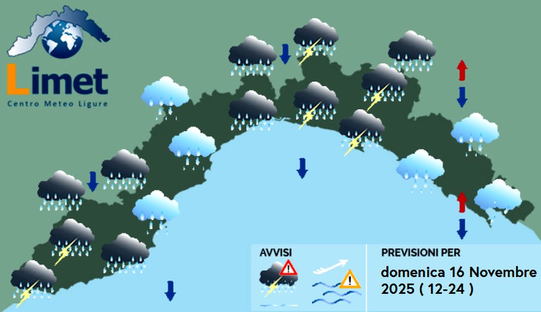 meteo Liguria domenica 16 novembre 2025