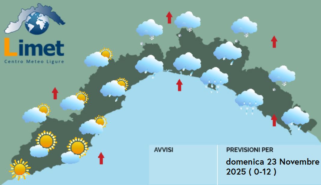 meteo Liguria domenica 23 novembre 2025
