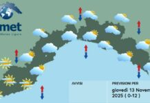 Meteo Liguria, aumentano ancora le nuvole e i piovaschi meteo Liguria giovedì 13 novembre 2025
