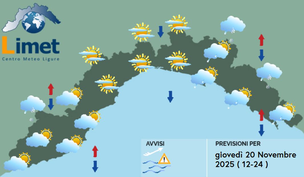 meteo Liguria giovedì 20 novembre 2025