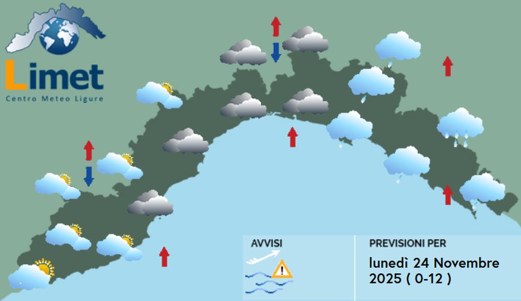 meteo Liguria luned' 24 novembre 2025