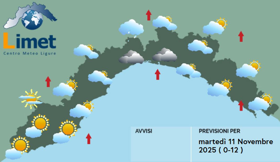 meteo Liguria martedì 11 novembre 2025
