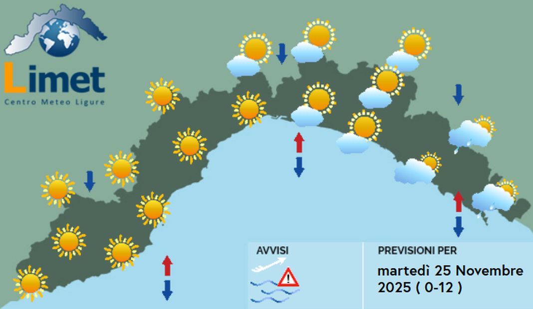 meteo liguria martedì 25 novembre 2025
