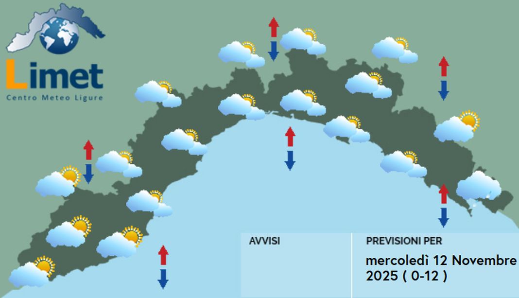 meteo Liguria mercoledì 12 novembre 2025