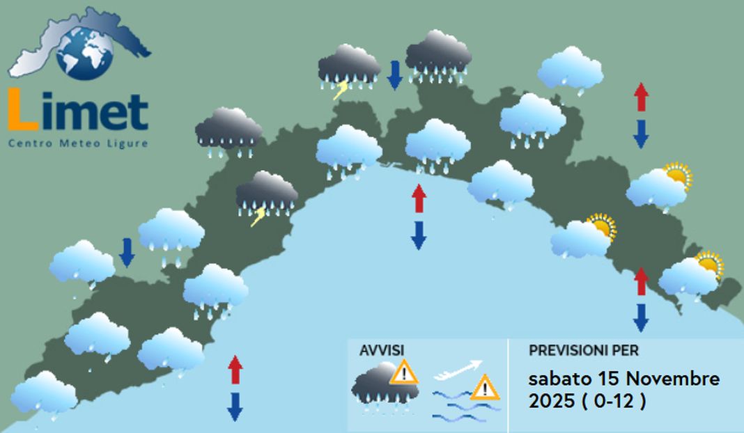 meteo liguria sabato 15 novembre 2025