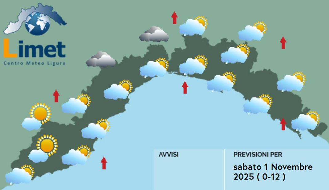 meteo Liguria sabato 1 novembre 2025