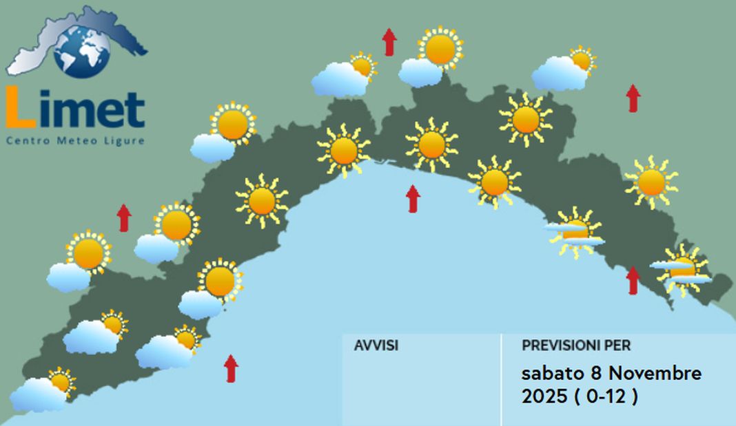 meteo Liguria sabato 8 novembre 2025