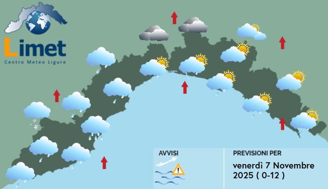 meteo Liguria venerdì 7 novembre 2025