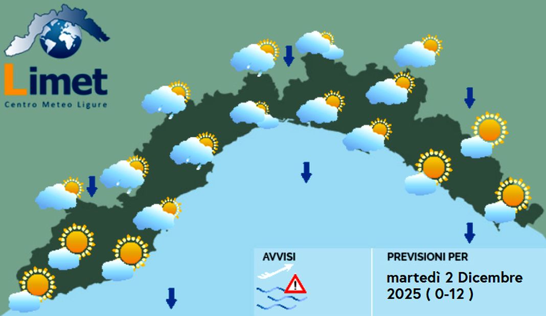 meteo Liguria martedì 2 novembre 2025