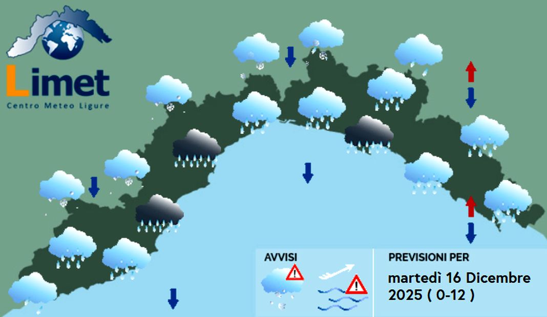 meteo Liguria martedì 16 dicembre 2025
