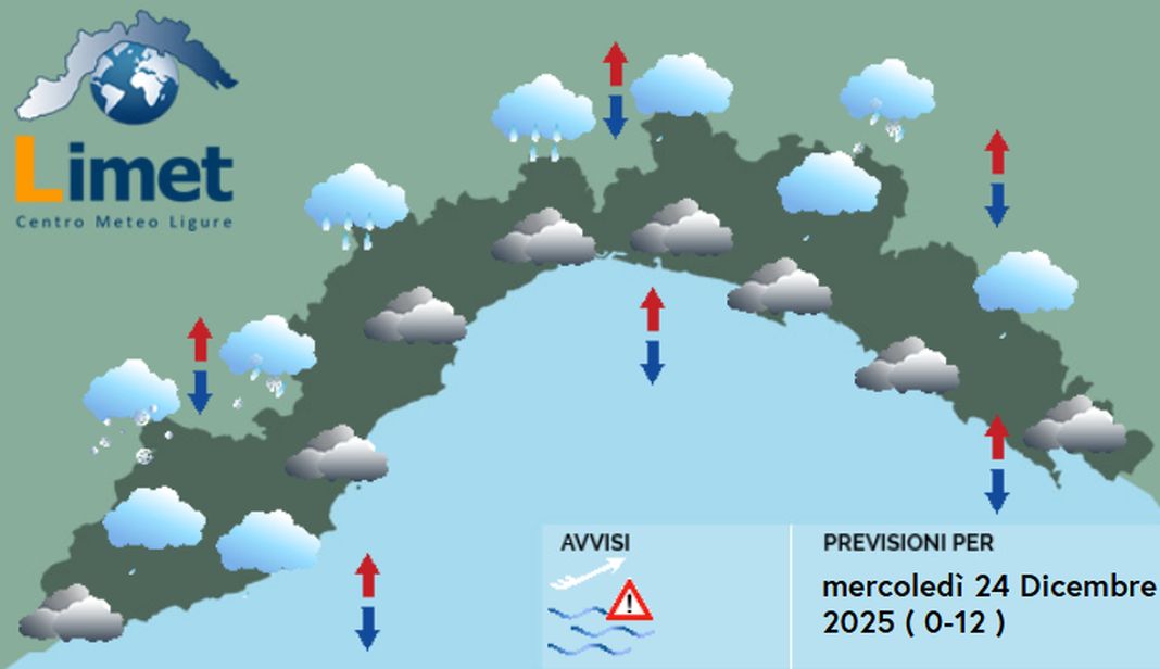 meteo Liguria mercoledì 24 dicembre 2025