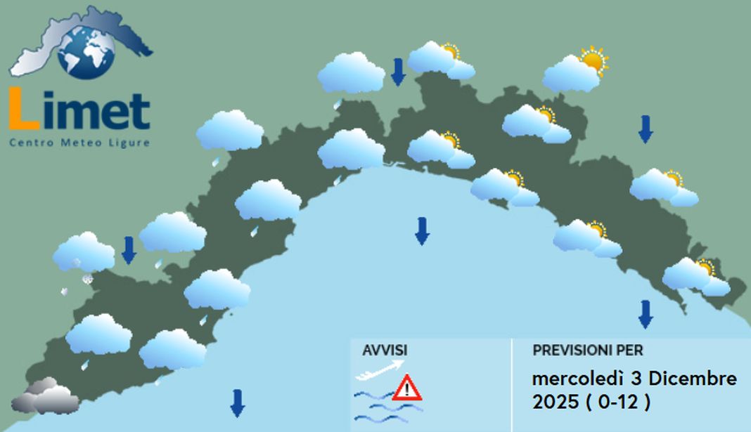 meteo liguria mercoledì 3 dicembre 2025