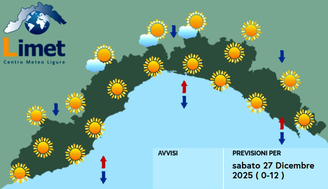 meteo liguria sabato 27 dicembre 2025