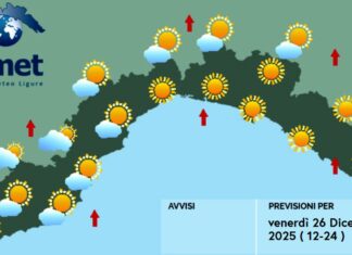 meteo Liguria venerdì 26 dicembre 2025