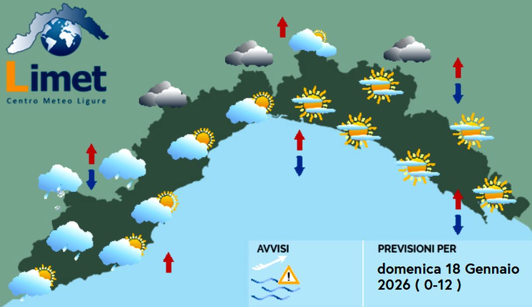 meteo liguria domenica 18 gennaio 2026