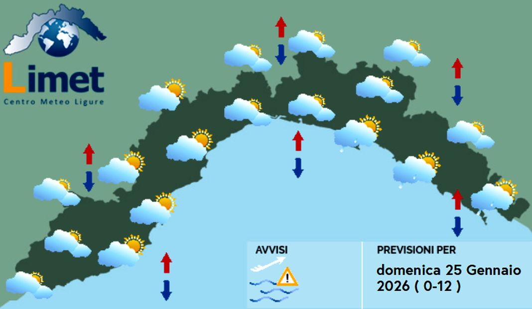 Meteo Liguria, ancora nuvole e piovaschi, neve sui rilievi meteo Liguria domenica 25 gennaio 2026