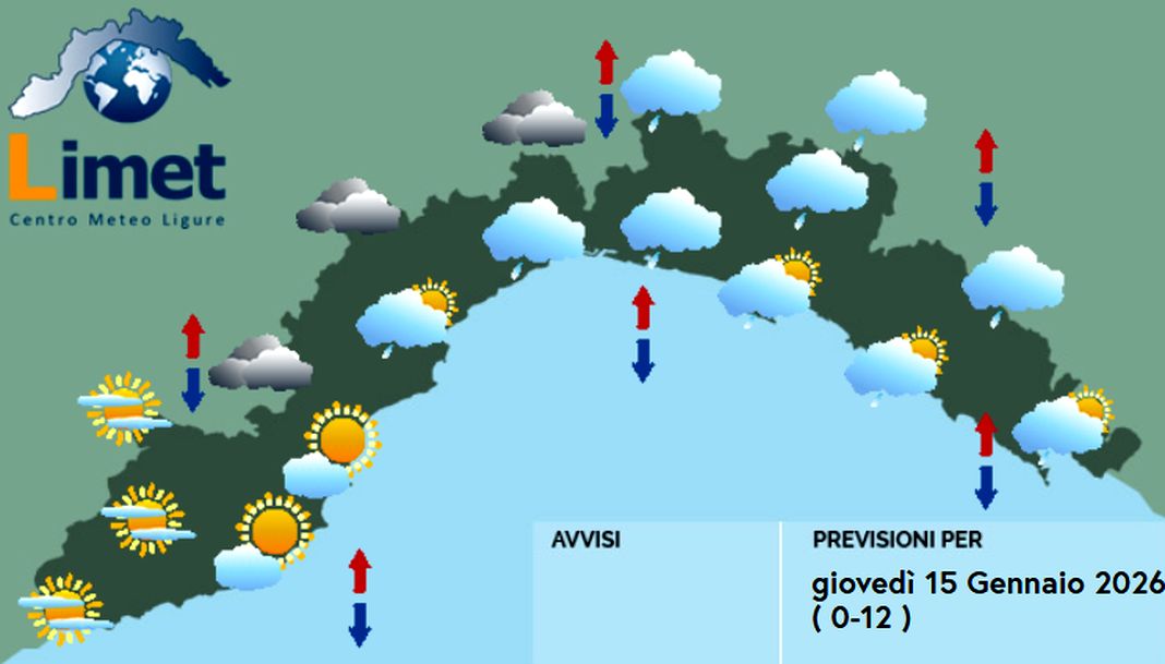 Meteo Liguria, ancora passaggi nuvolosi e piogge sparse meteo liguria giovedì 15 gennaio 2026