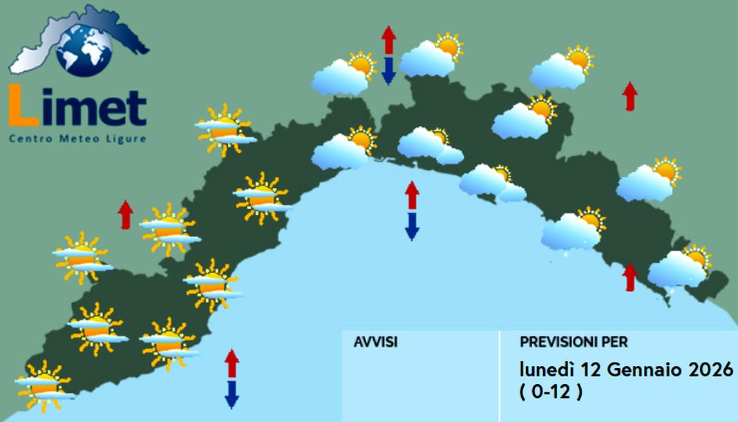 Meteo Liguria, inizio settimana con nuvole in aumento meteo Liguria luned' 12 gennaio 2026