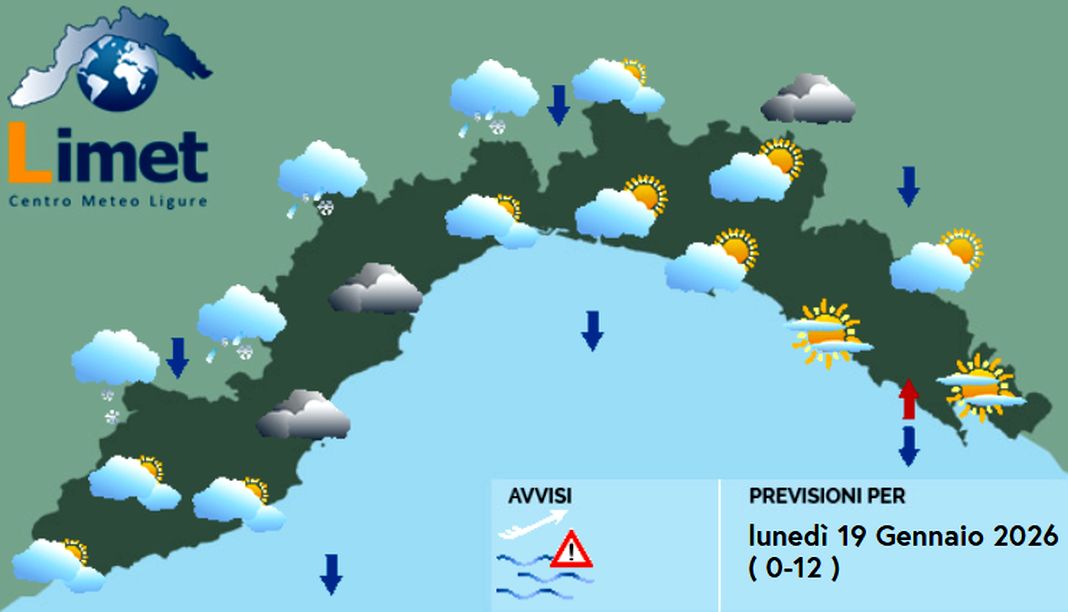 meteo liguria lunedì 19 gennaio 2026