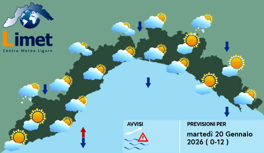 meteo liguria martedì 20 gennaio 2026