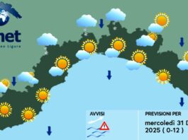 Meteo Liguria, inizio d’anno con aumento delle nuvole e piovaschi meteo Liguria giovedì 1 gennaio 2026