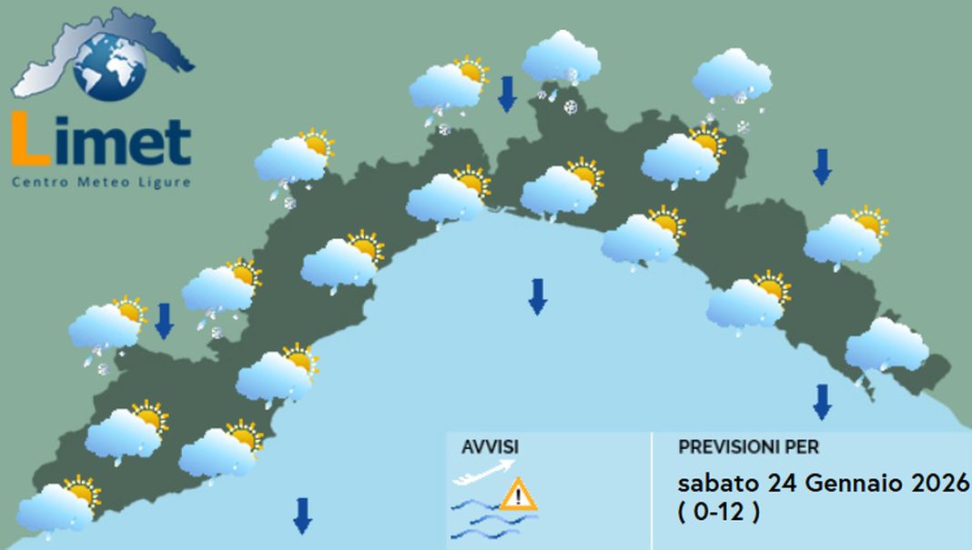 Meteo Liguria, ancora cieli coperti, pioggia e neve sulle alture meteo Liguria sabato 24 gennaio 2026