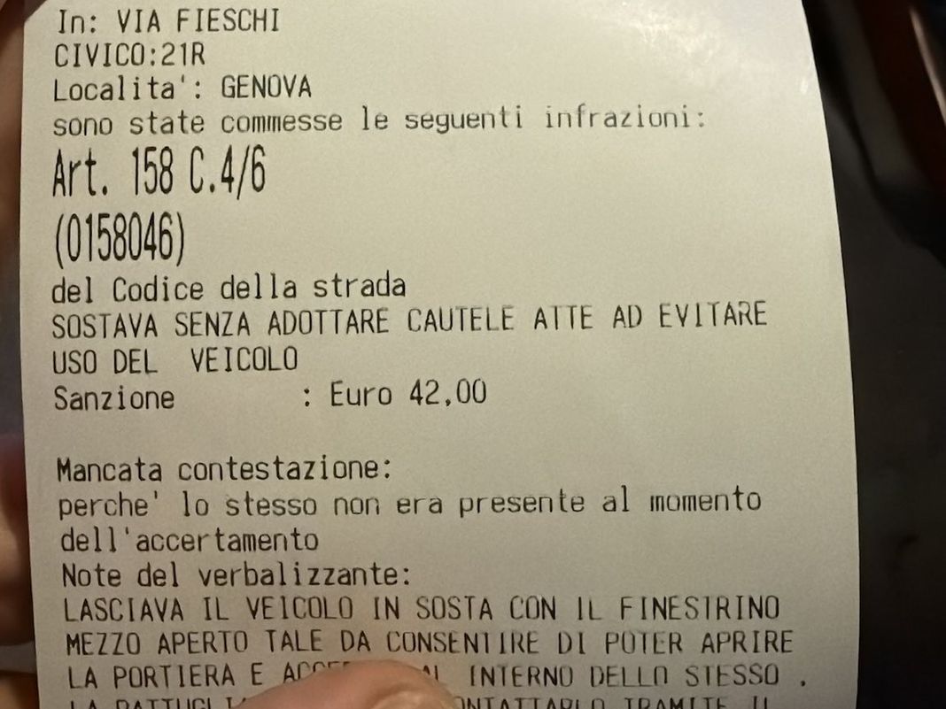 Genova, la multa per aver lasciato il finestrino aperto fa discutere multa finestrino aperto genova
