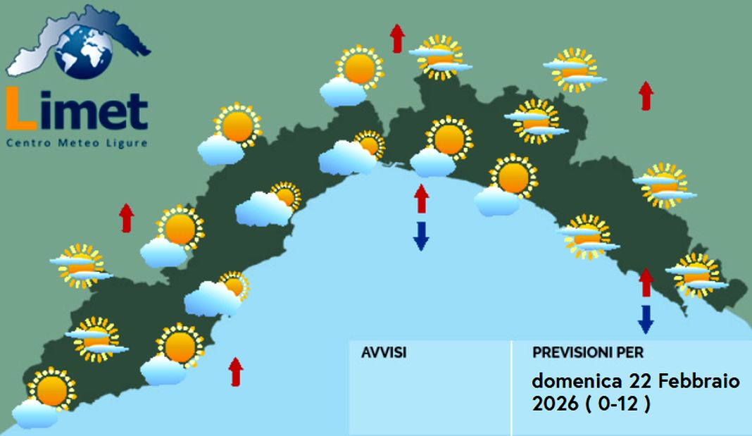 Meteo Liguria, nuvolosità in graduale aumento, piovaschi in serata meteo liguria domenica 22 febbraio 2026