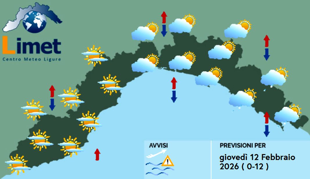 meteo liguria giovedì 12 febbraio 2026