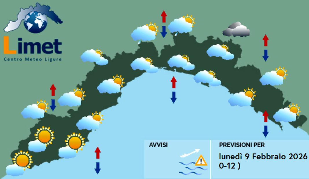 meteo liguria 9 febbraio 2026