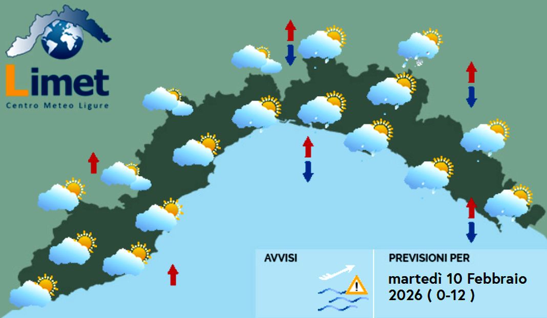 meteo Liguria martedì 10 febbraio 2026