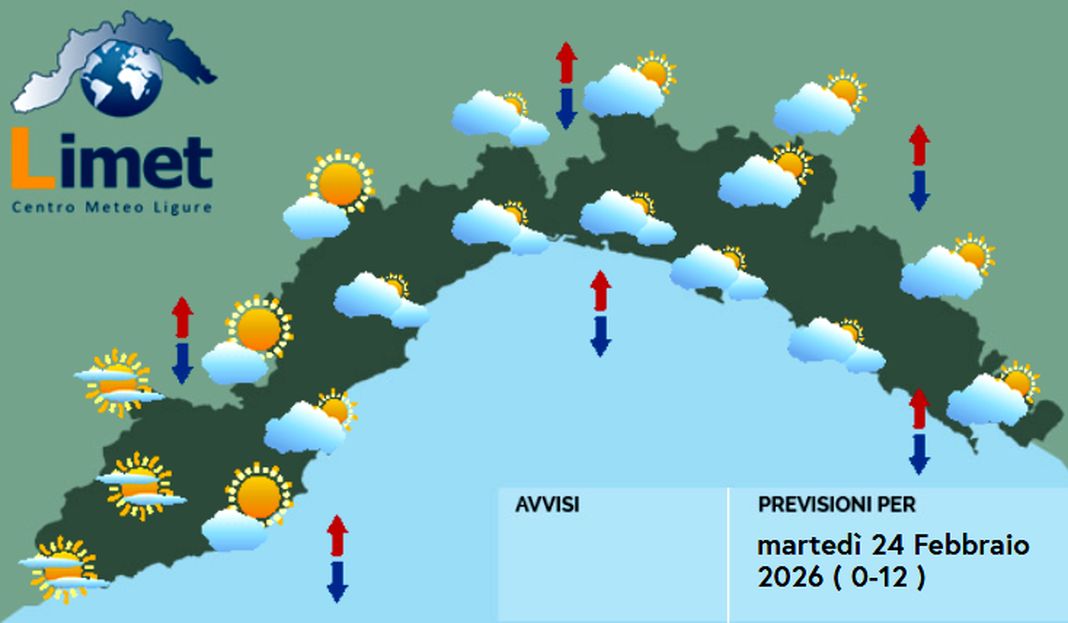 Meteo Liguria, ancora instabilità con schiarite alternate ad annuvolamenti meteo Liguria martedì 24 febbraio 2026