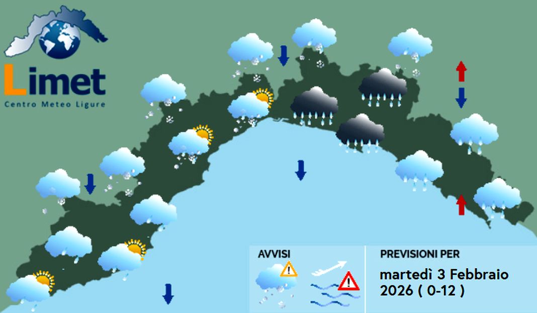 meteo liguria marted' 3 febbraio 2026