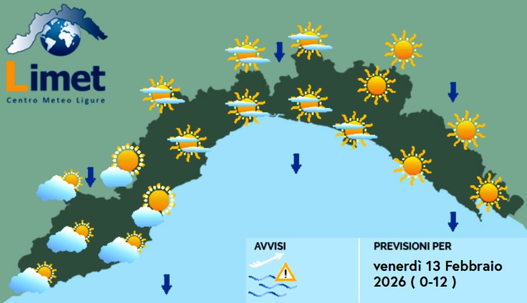Meteo Liguria, cielo sereno al mattino, forte peggioramento la sera meteo liguria venerdì 13 febbraio 2026