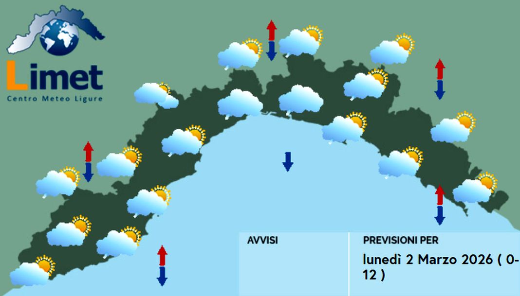 Meteo Liguria, aumentano ancora le nuvole e torna la pioggia meteo liguria lunedì 2 marzo 2026