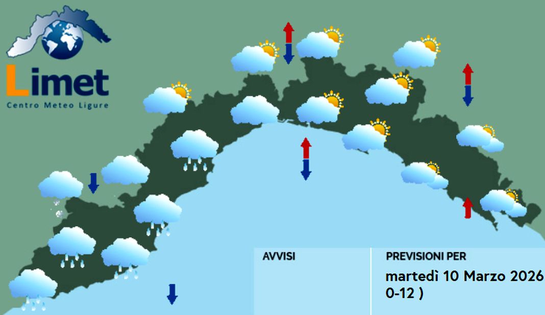 meteo liguria martedì 10 marzo 2026