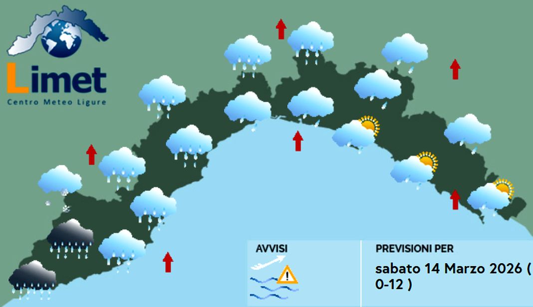 Meteo Liguria, piogge intense in arrivo e scatta l’Allerta Gialla meteo Liguria sabato 14 marzo 2026