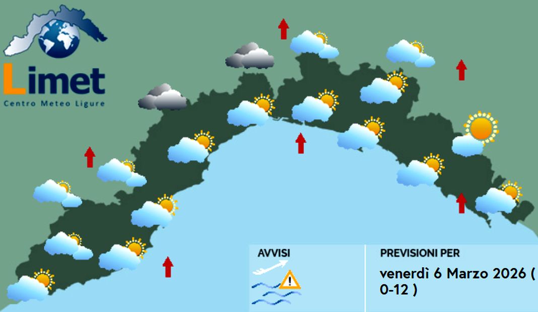 meteo Liguria venerdì 6 marzo 2026
