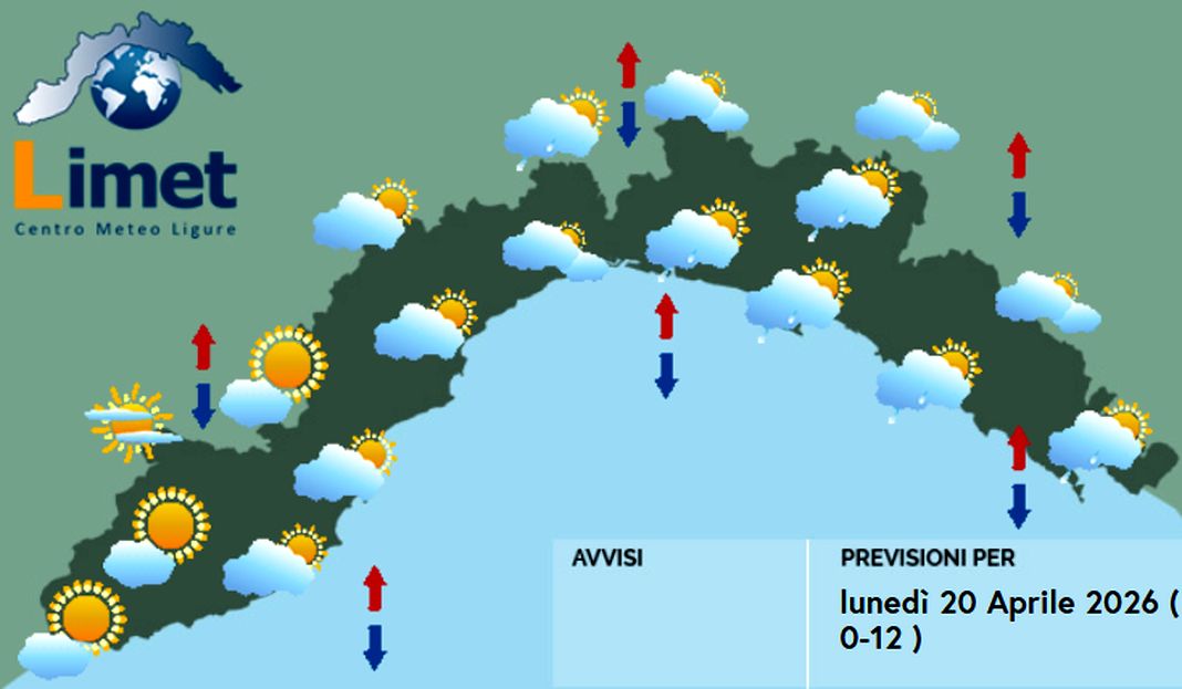 Meteo Liguria, aumentano le nuvole e la probabilità di piovaschi meteo liguria lunedì 20 aprile 2026