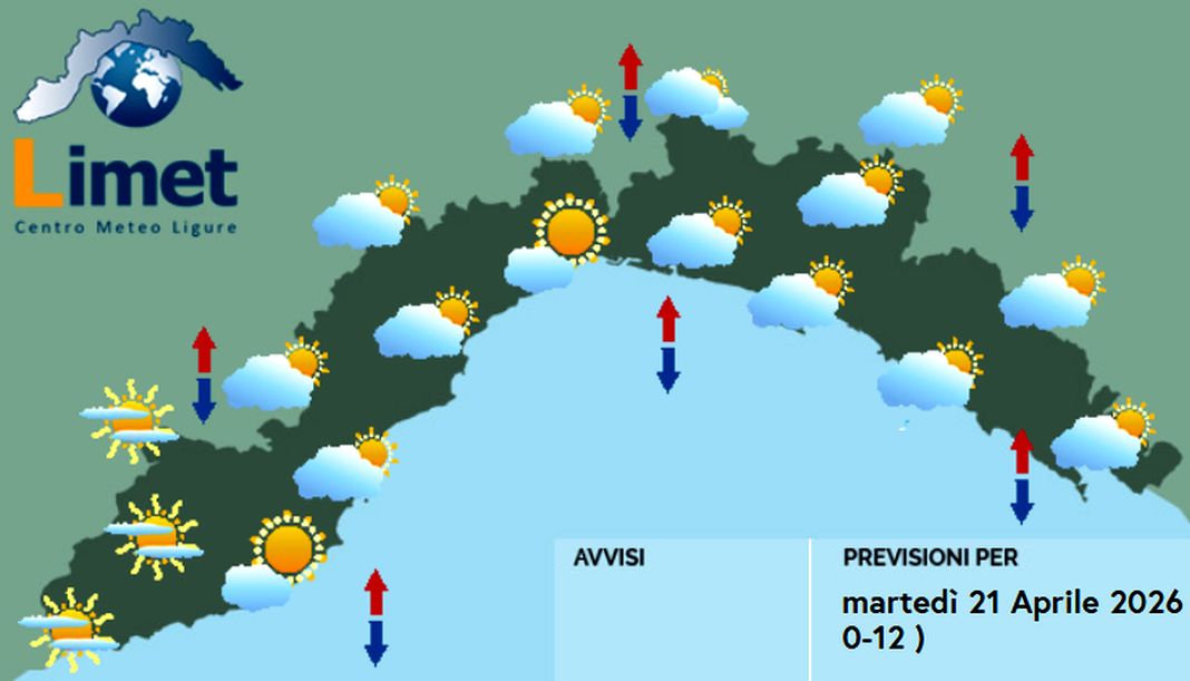 Meteo Liguria, ancora instabilità e nuvole meteo liguria martedì 21 aprile 2026