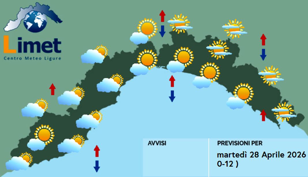 Meteo Liguria, instabilità in aumento con nuvole e piovaschi meteo Liguria martedì 28 aprile 2026