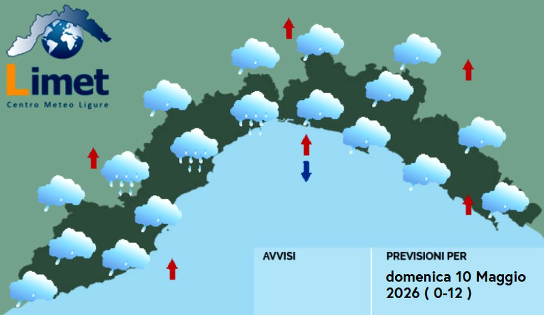 Meteo Liguria, torna il maltempo con nuvole e piovaschi meteo liguria domenica 10 maggio 2026