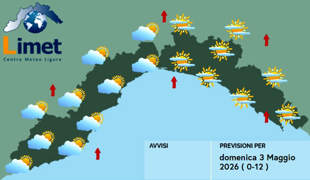Meteo Liguria, nuvolosità in aumento, domani arriva la pioggia meteo Liguria domenica 3 maggio 2026