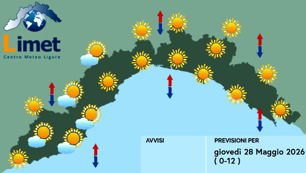 Meteo Liguria, ancora tempo stabile e caldo meteo Liguria giovedì 28 maggio 2026