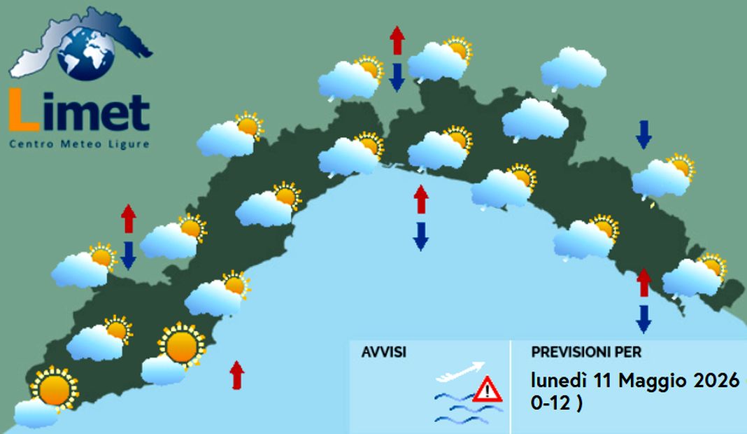 Meteo Liguria, inizio settimana ancora con instabilità meteo Liguria lunedì 11 maggio 2026